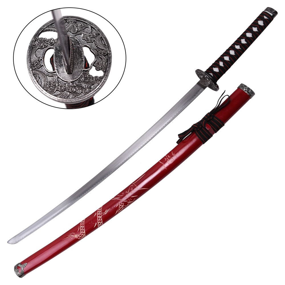 Samurai Katana with Dragon on Saya Red